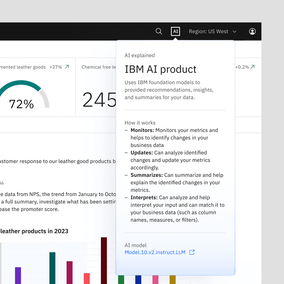 An example of an AI explainability popover