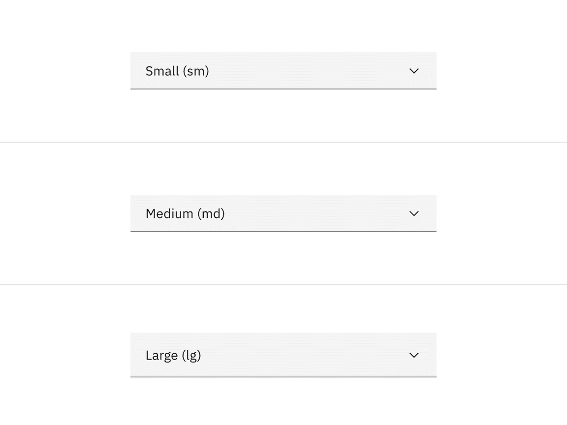 Dropdown sizes in the default style